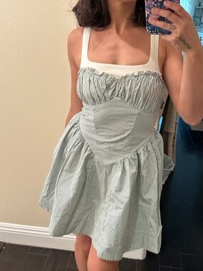Trixxi Green Striped Mini Dress